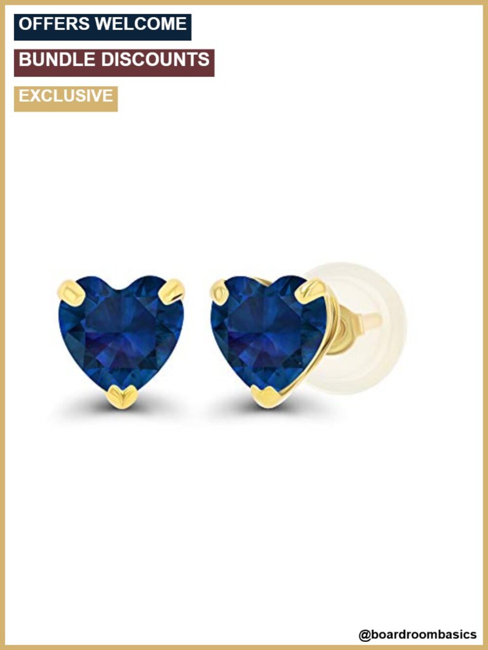 14K Solid Yellow Gold 5mm Heart Created Sapphire Stud Earrings